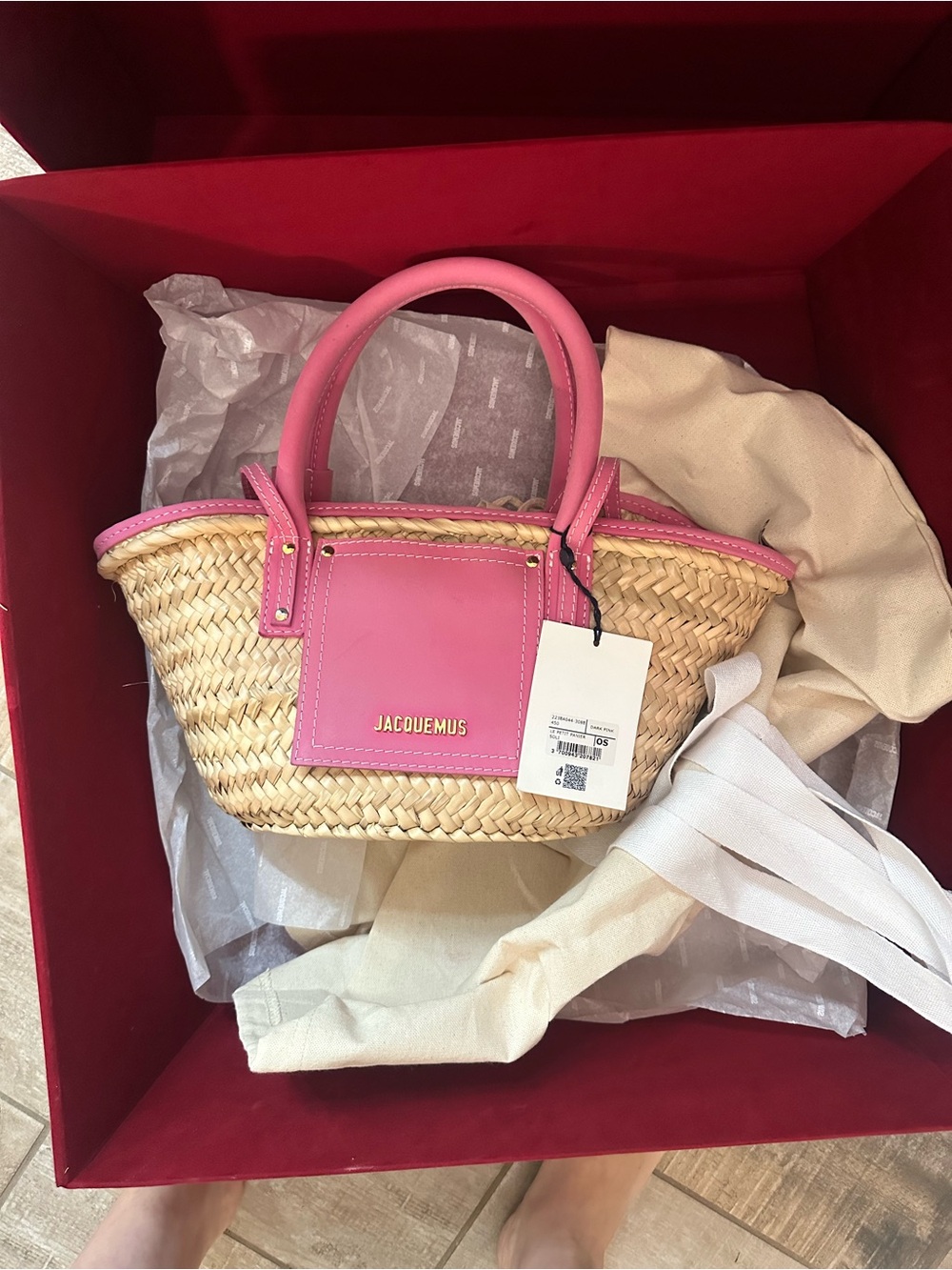 Jacquemus Pink Straw Mini Tote with Pink Leather Trim
